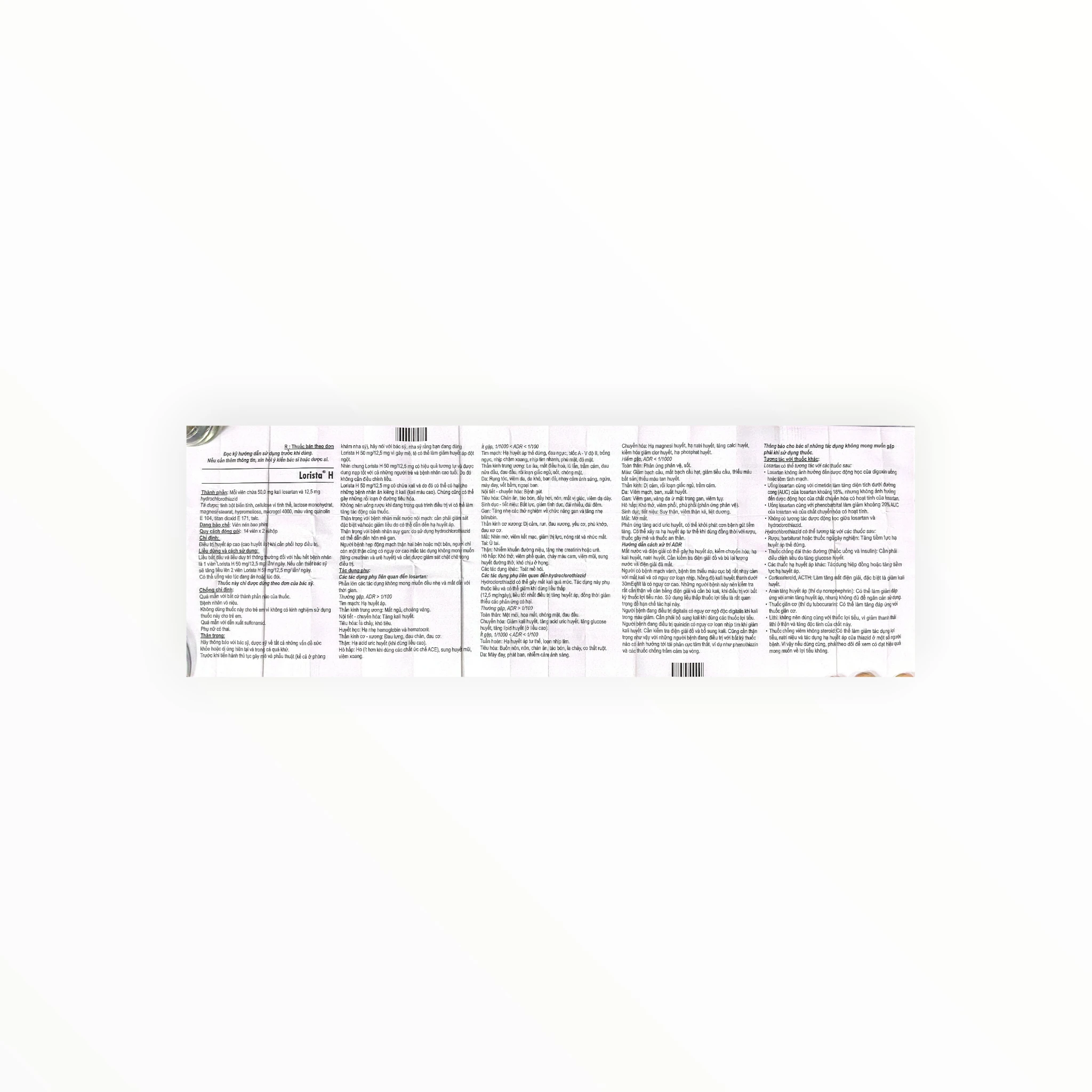 Thuốc Lorista H 50mg/12,5mg Losartan/Hydrochlorothiazid điều trị tăng huyết áp 6 Tờ hướng dẫn sử dụng thuốc Lorista H 50mg/12,5mg Losartan/Hydrochlorothiazid