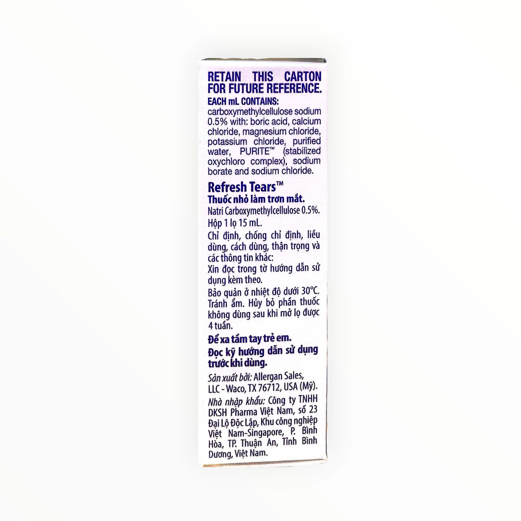 Thuốc nhỏ mắt Refresh Tears làm trơn mắt, giảm khô rát, kích ứng mắt (Hộp 1 lọ 15ml) 2 Hộp thuốc nhỏ mắt Refresh Tears
