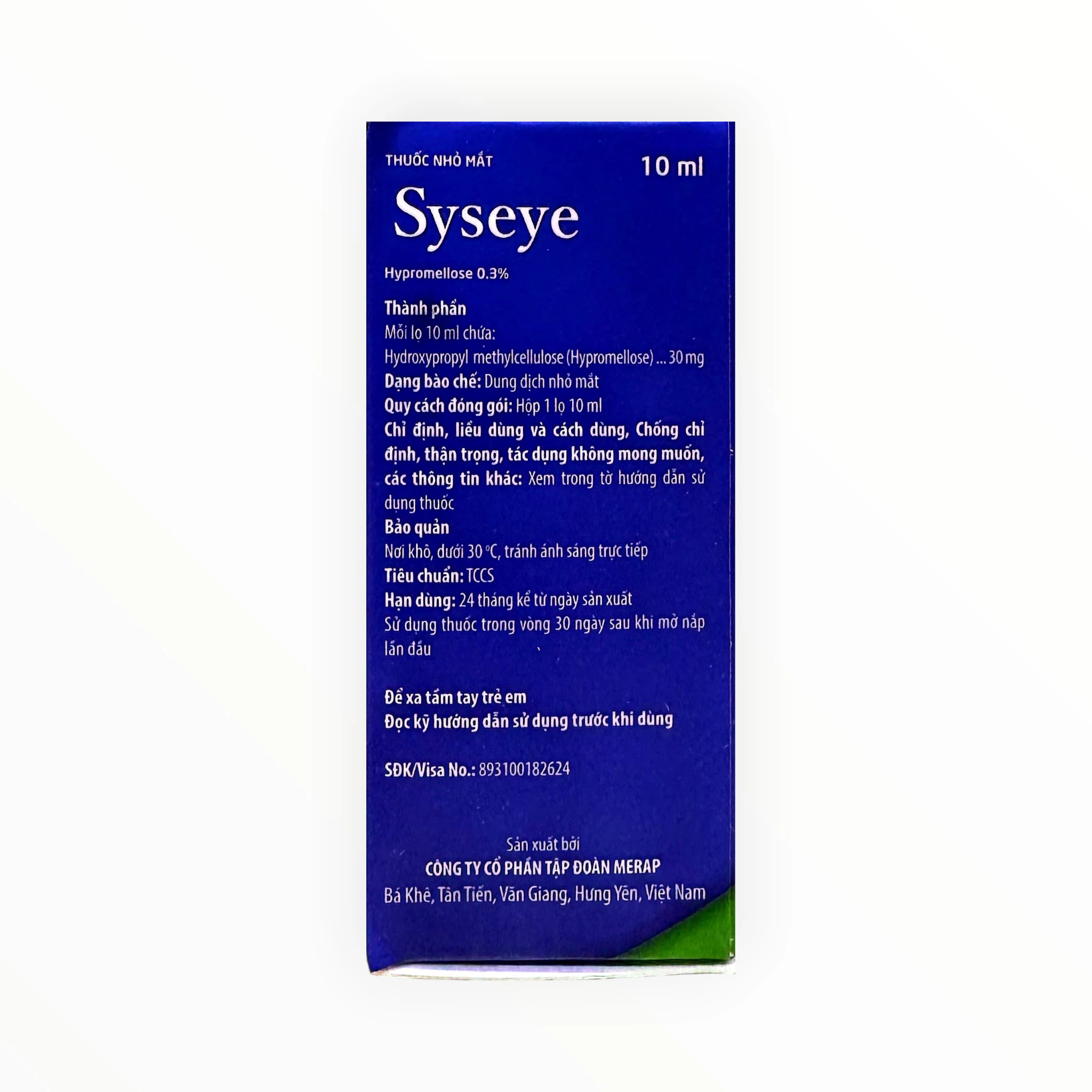 Thuốc nhỏ mắt Syseye Hypromellose 0,3% giảm khô mắt, nước mắt nhân tạo (Hộp 1 lọ 10ml) 3 Hộp thuốc nhỏ mắt Syseye Hypromellose 0,3%