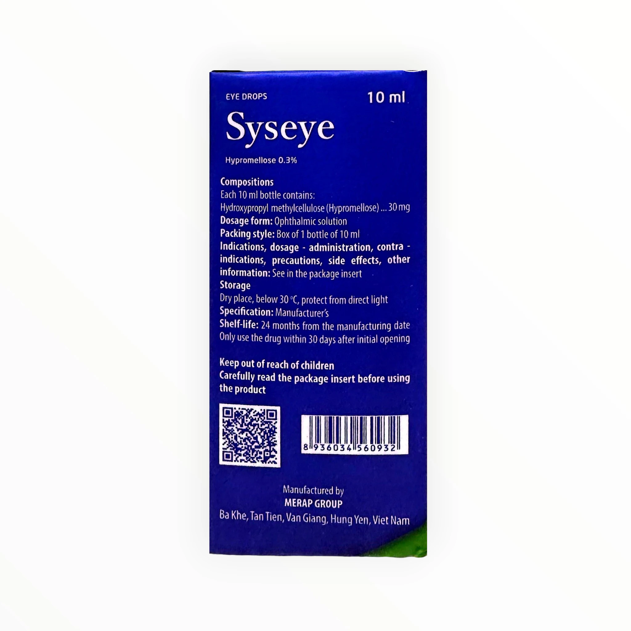 Thuốc nhỏ mắt Syseye Hypromellose 0,3% giảm khô mắt, nước mắt nhân tạo (Hộp 1 lọ 10ml) 4 Hộp thuốc nhỏ mắt Syseye Hypromellose 0,3%