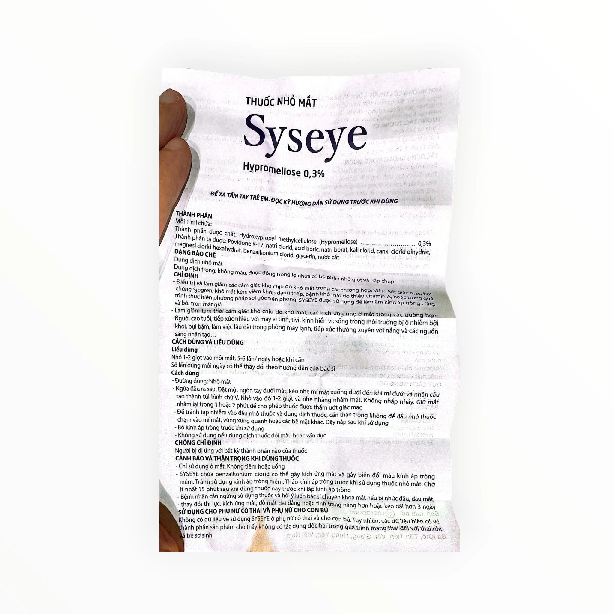 Thuốc nhỏ mắt Syseye Hypromellose 0,3% giảm khô mắt, nước mắt nhân tạo (Hộp 1 lọ 10ml) 6 Tờ hướng dẫn sử dụng thuốc nhỏ mắt Syseye Hypromellose 0,3%