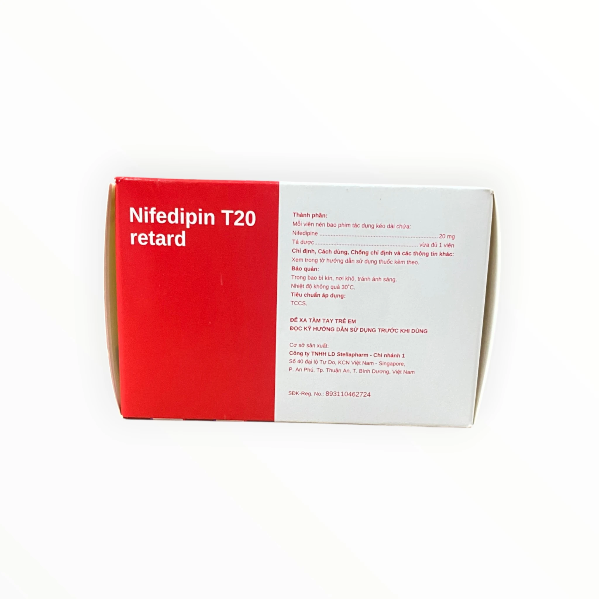 Thuốc Nifedipin T20 retard 20mg dự phòng đau thắt ngực, điều trị tăng huyết áp 2 Hộp thuốc Nifedipin T20 retard 20mg