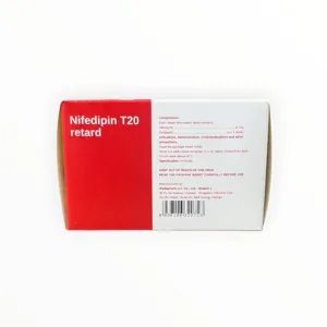 Thuốc Nifedipin T20 retard 20mg dự phòng đau thắt ngực, điều trị tăng huyết áp 8 Hộp thuốc Nifedipin T20 retard 20mg