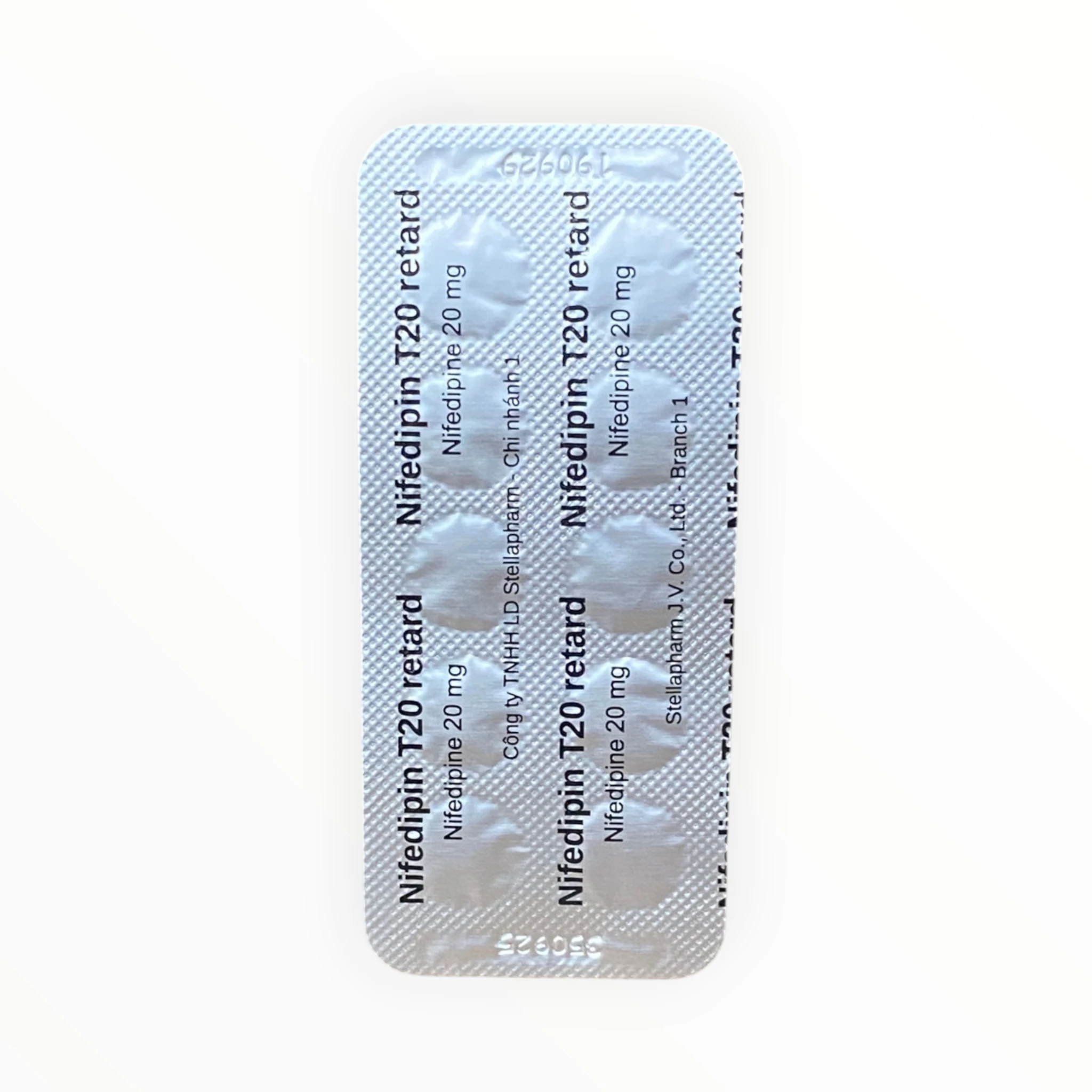 Thuốc Nifedipin T20 retard 20mg dự phòng đau thắt ngực, điều trị tăng huyết áp 6 Vỉ thuốc Nifedipin T20 retard 20mg