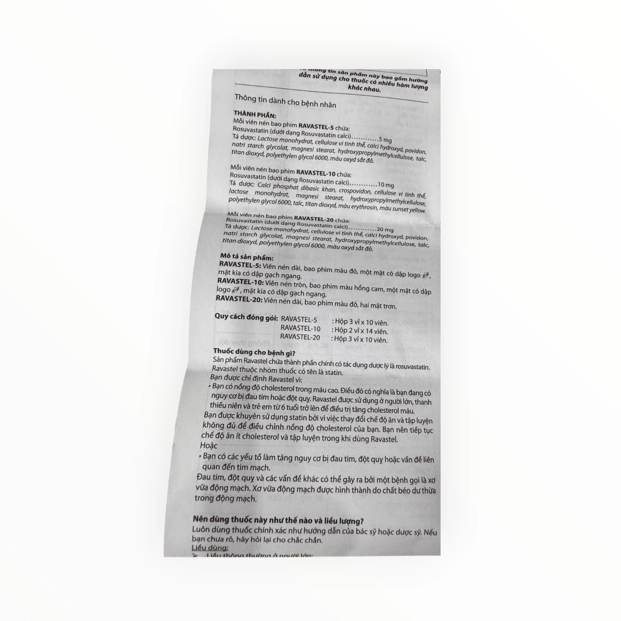 Thuốc Ravastel-20 Rosuvastatin 20mg điều trị rối loạn lipid máu (Hộp 3 vỉ x 10 viên) 4 Tờ hướng dẫn sử dụng thuốc Ravastel-20 Rosuvastatin 20mg