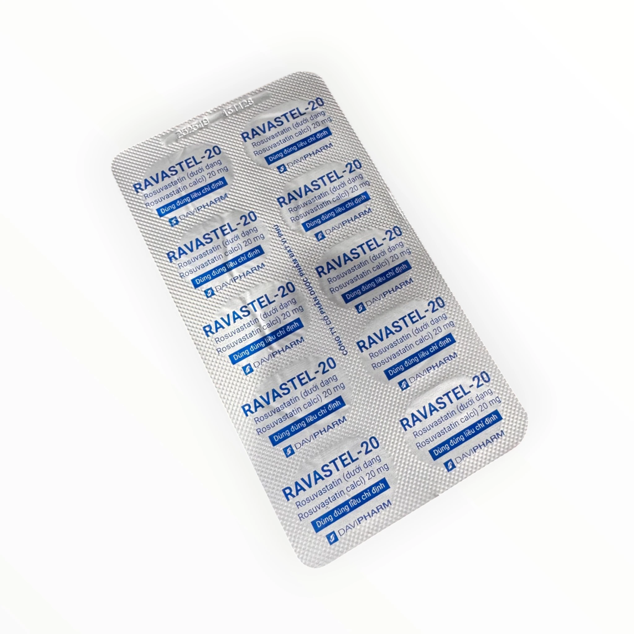 Thuốc Ravastel-20 Rosuvastatin 20mg điều trị rối loạn lipid máu (Hộp 3 vỉ x 10 viên) 3 Vỉ thuốc Ravastel-20 Rosuvastatin 20mg