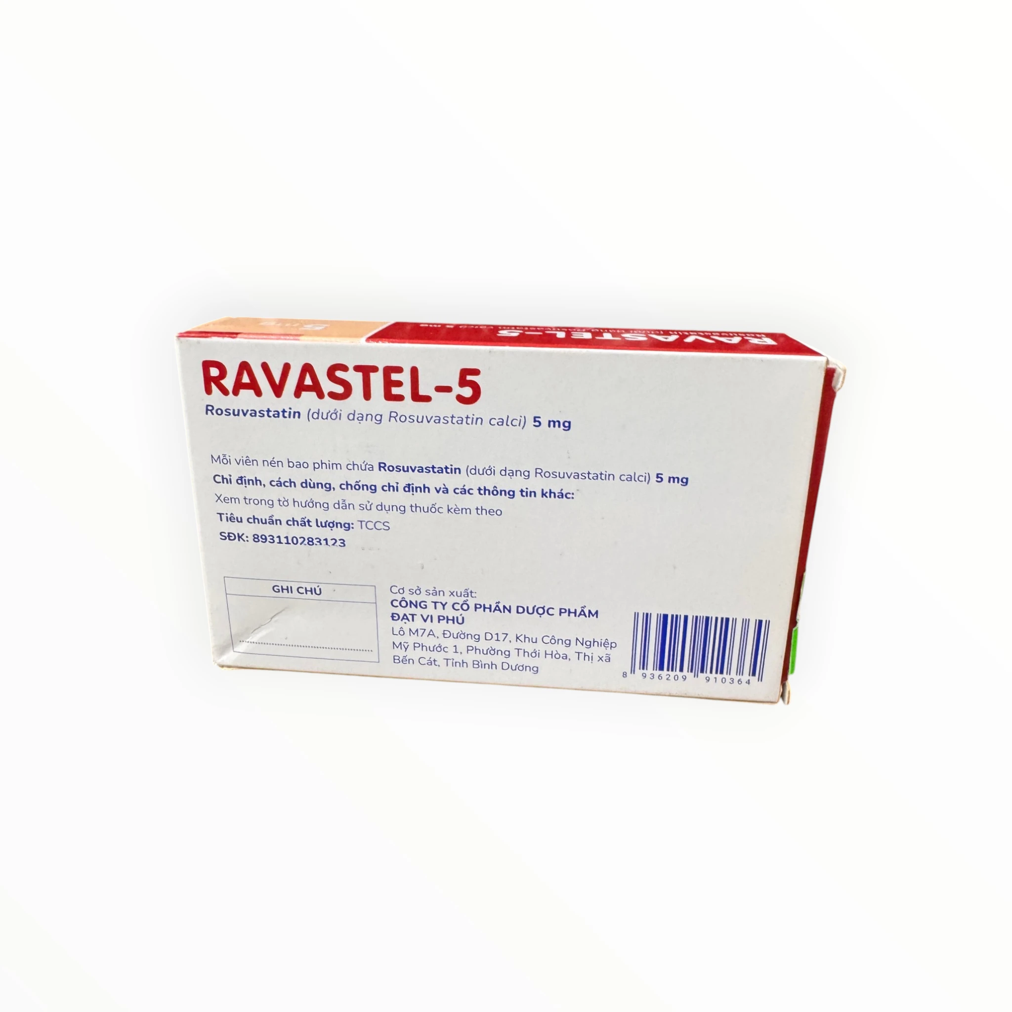 Thuốc Ravastel-5 Rosuvastatin 5mg điều trị rối loạn lipid máu (Hộp 3 vỉ x 10 viên) 5 Hộp thuốc Ravastel-5 Rosuvastatin 5mg
