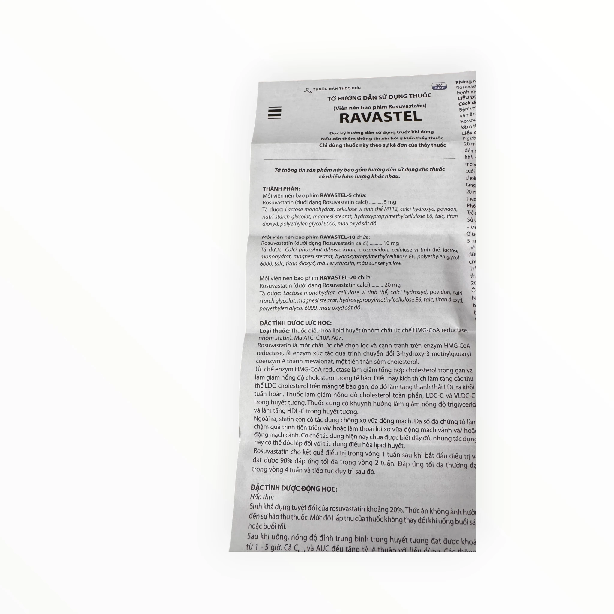 Thuốc Ravastel-5 Rosuvastatin 5mg điều trị rối loạn lipid máu (Hộp 3 vỉ x 10 viên) 7 Tờ hướng dẫn sử dụng thuốc Ravastel-5 Rosuvastatin 5mg