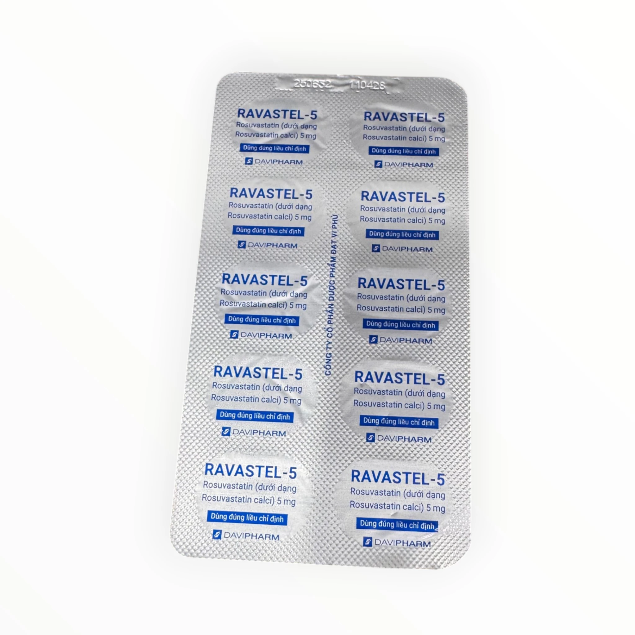 Thuốc Ravastel-5 Rosuvastatin 5mg điều trị rối loạn lipid máu (Hộp 3 vỉ x 10 viên) 6 Vỉ thuốc Ravastel-5 Rosuvastatin 5mg