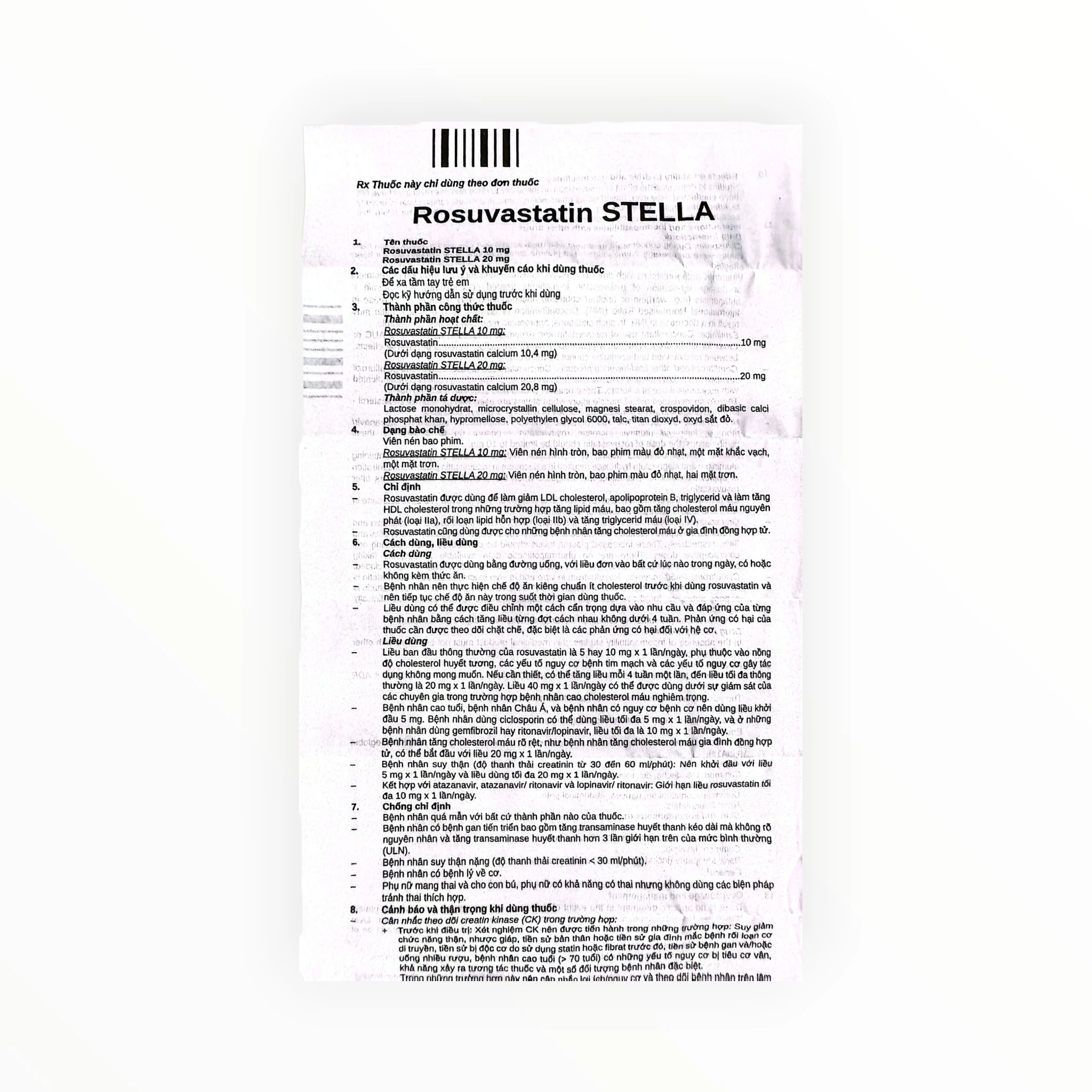Thuốc Rosuvastatin STELLA 20mg điều trị rối loạn lipid máu (Hộp 3 vỉ x 10 viên) 3 Tờ hướng dẫn sử dụng thuốc Rosuvastatin STELLA 20mg
