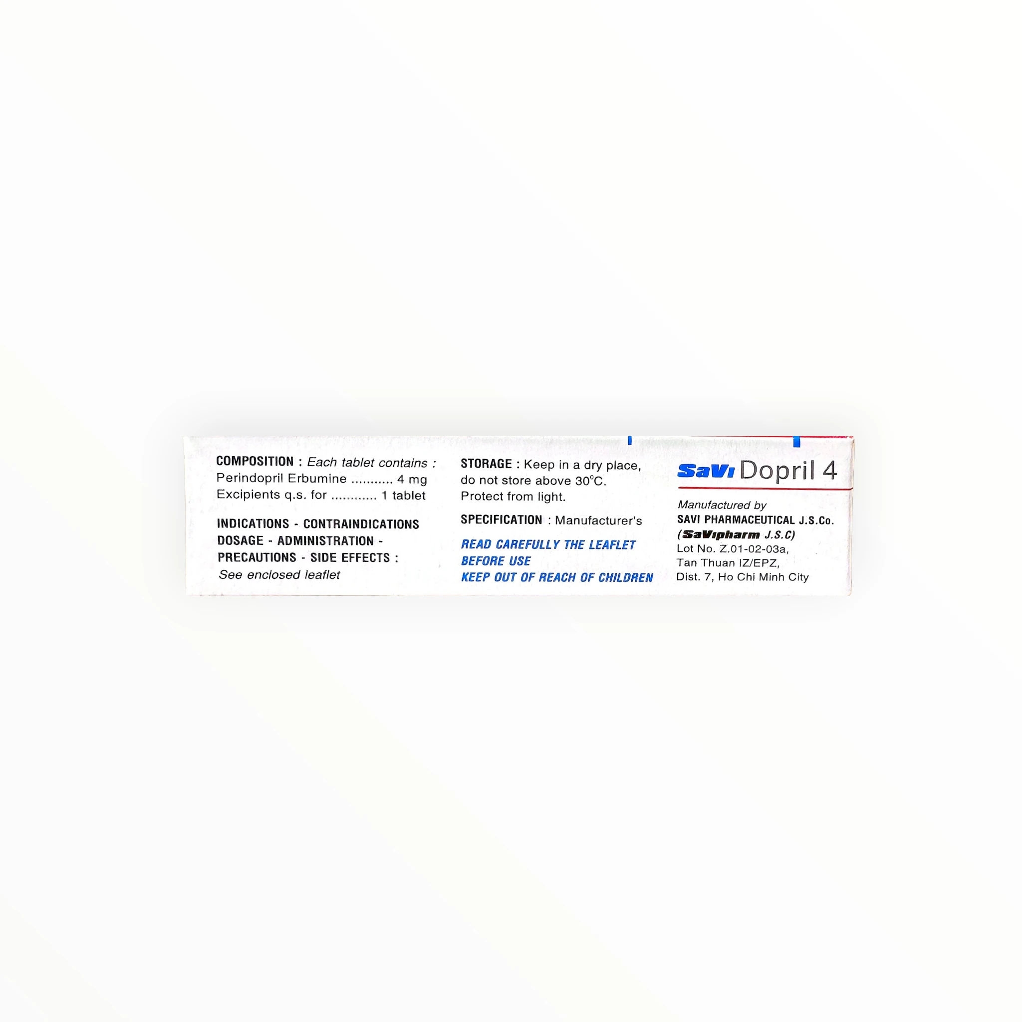 Thuốc SaVi Dopril 4 Perindopril điều trị tăng huyết áp, suy tim (Hộp 3 vỉ x 10 viên) 2 Hộp thuốc SaVi Dopril 4 Perindopril