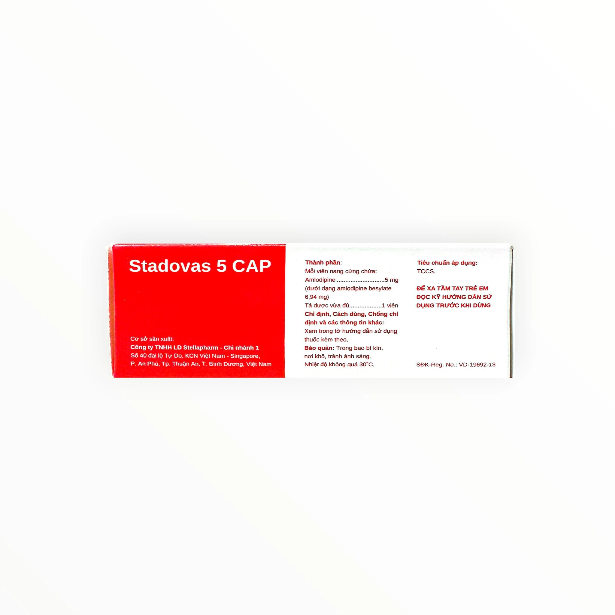 Thuốc Stadovas 5 CAP Amlodipine 5mg điều trị tăng huyết áp (Hộp 3 vỉ x 10 viên) 3 Hộp thuốc Stadovas 5 CAP Amlodipine 5mg