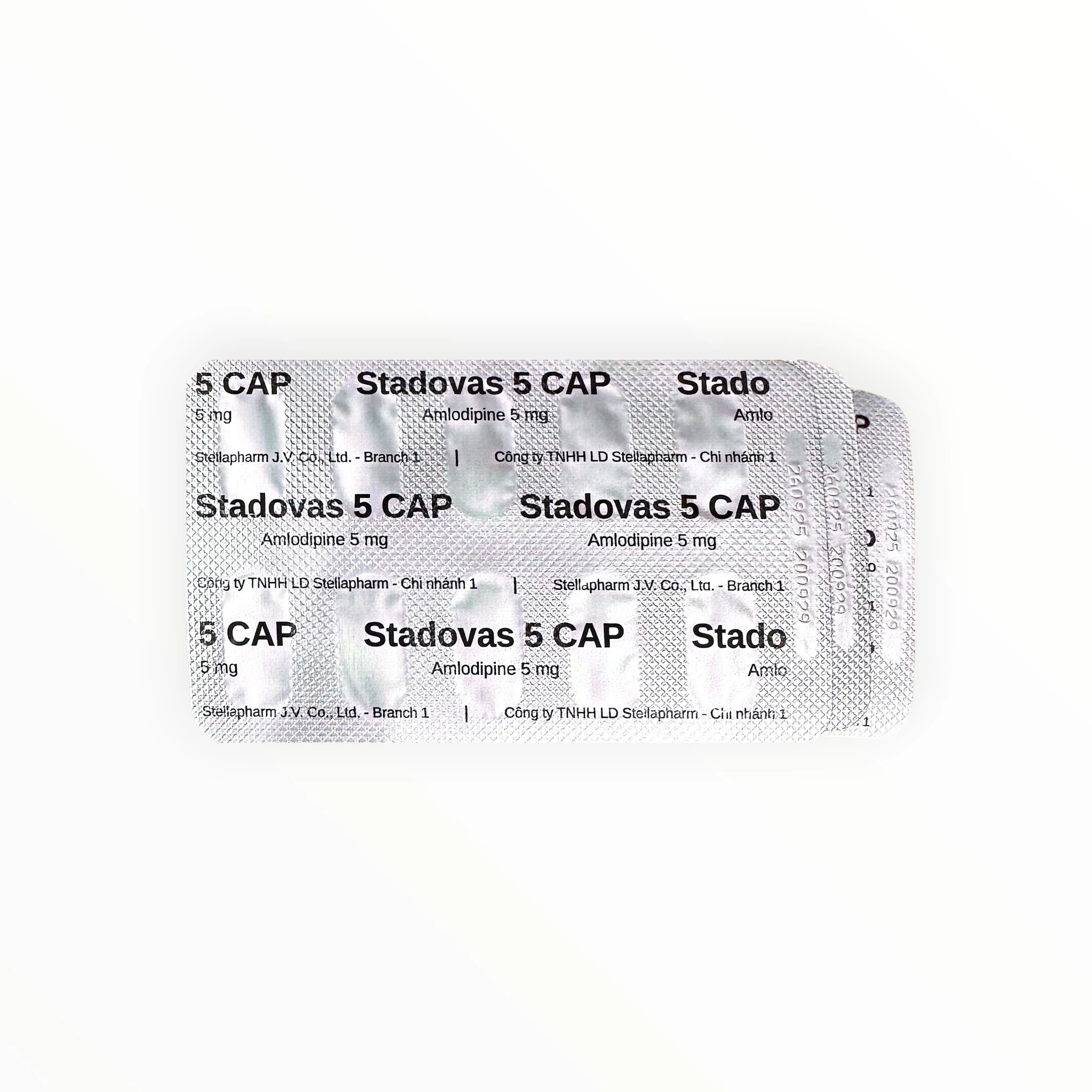 Thuốc Stadovas 5 CAP Amlodipine 5mg điều trị tăng huyết áp (Hộp 3 vỉ x 10 viên) 4 Vỉ thuốc Stadovas 5 CAP Amlodipine 5mg