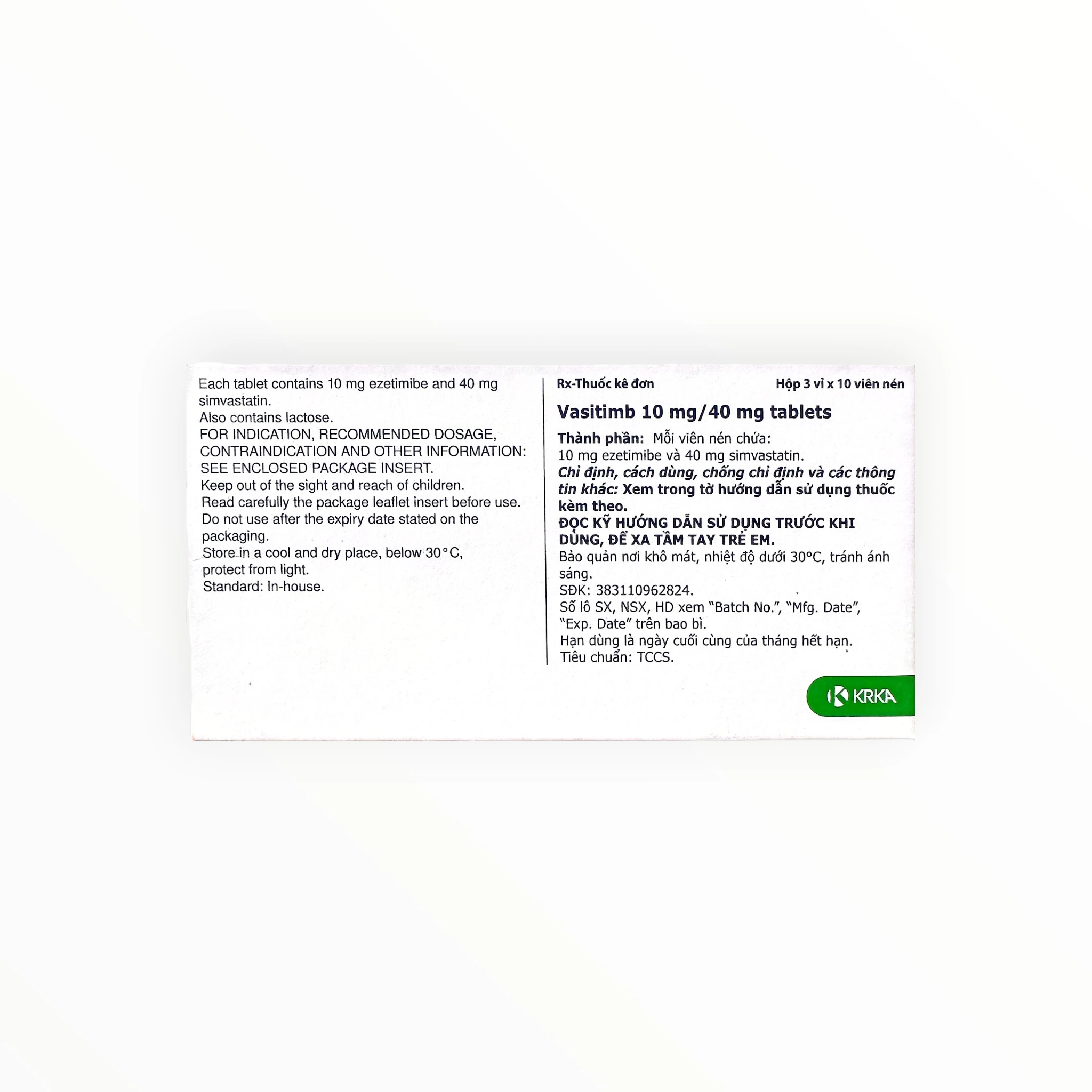 Thuốc Vasitimb 10mg/40mg Ezetimibe/Simvastatin điều trị rối loạn lipid máu (Hộp 3 vỉ x 10 viên) 2 Hộp thuốc Vasitimb 10mg/40mg Ezetimibe/Simvastatin