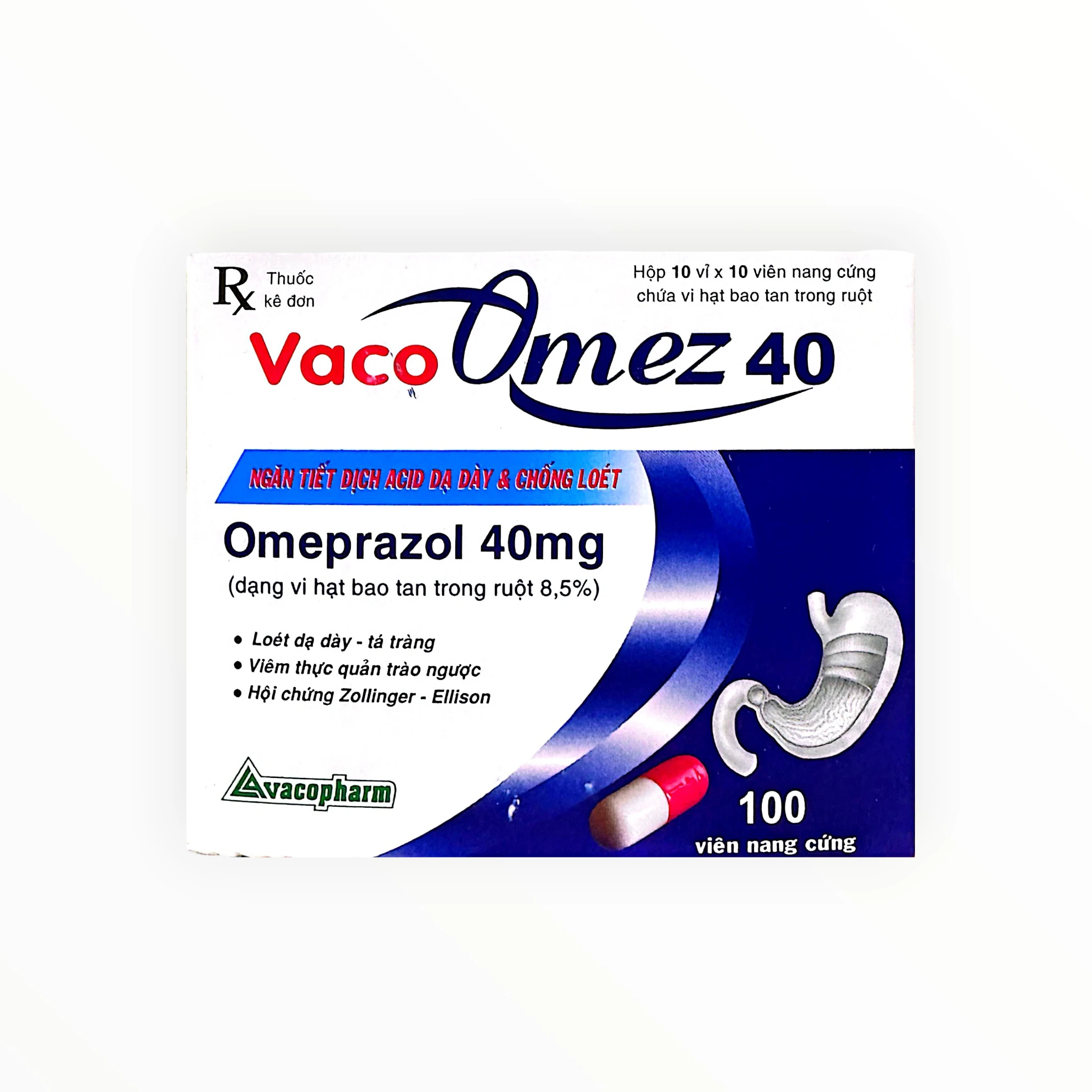 Thuốc VacoOmez 40 Omeprazol điều trị loét dạ dày tá tràng, viêm thực quản trào ngược (Hộp 10 vỉ x 10 viên) 1 VacoOmez 40 - hộp 1