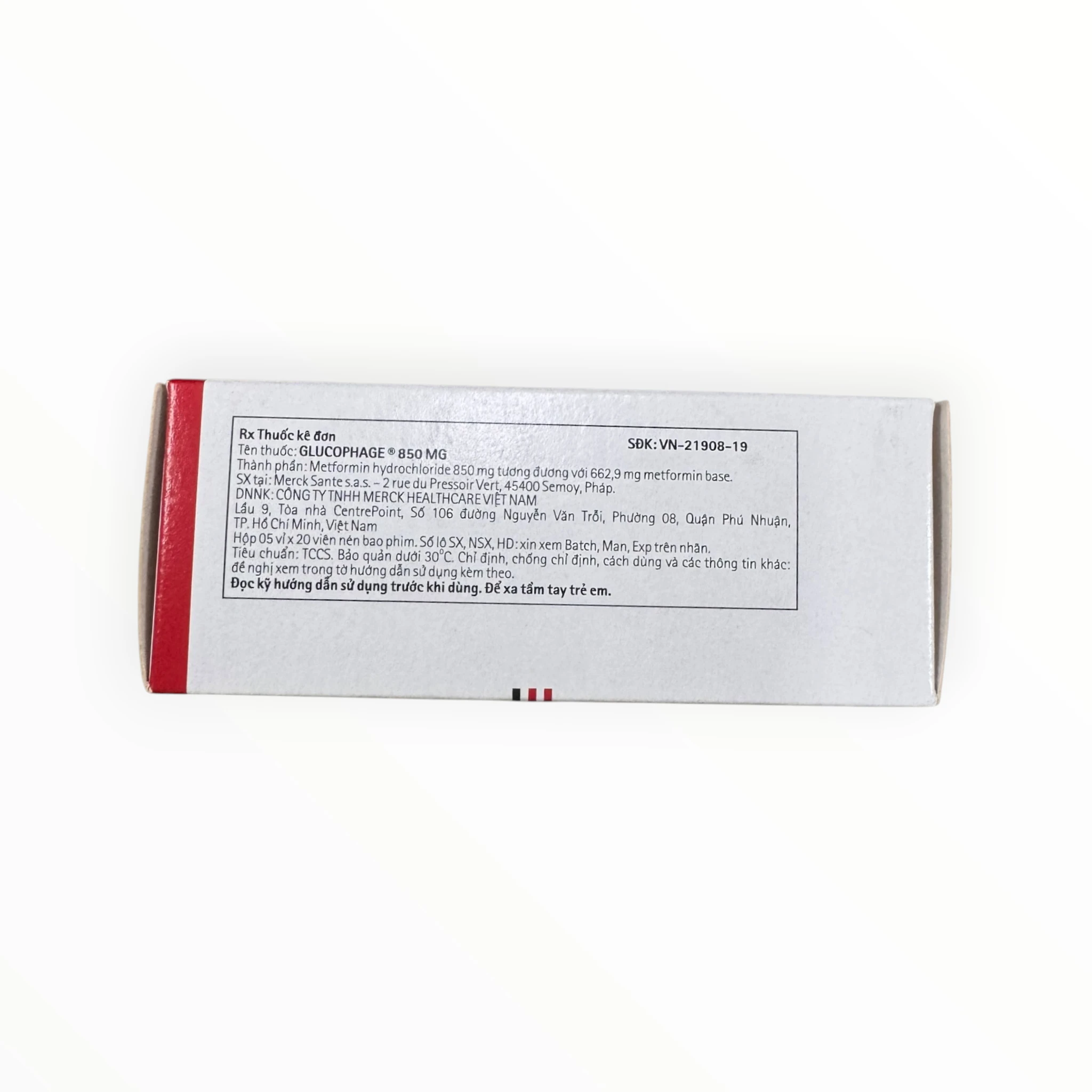 Hộp viên nén bao phim Glucophage 850mg Metformin hydrochloride