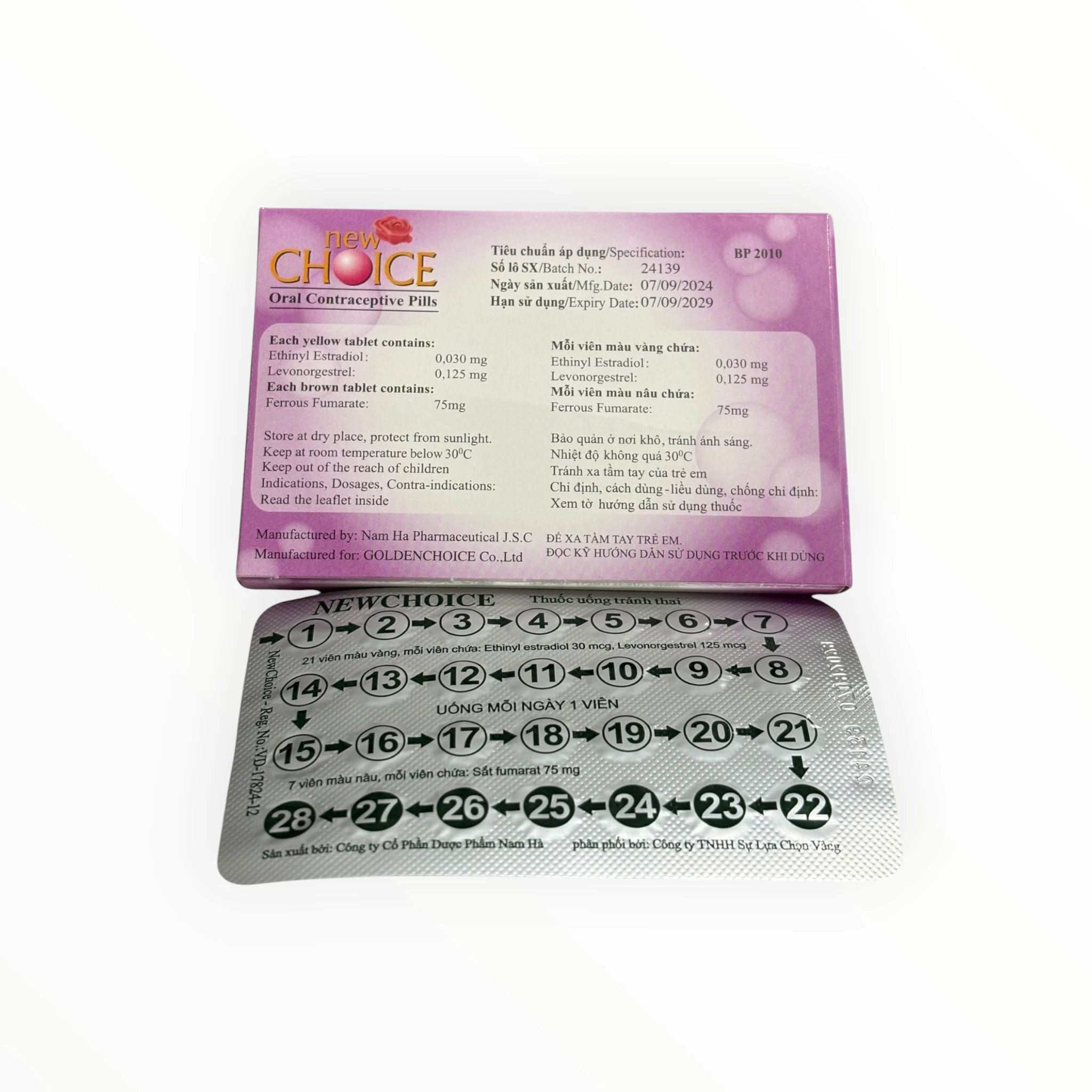 Viên nén bao phim New Choice Công ty Cổ Phần Dược Phẩm Nam Hà Thuốc tránh thai (Hộp 1 vỉ x 28 viên nén bao phim (21 viên vàng + 7 viên nâu)) 3 Hộp viên nén bao phim New Choice