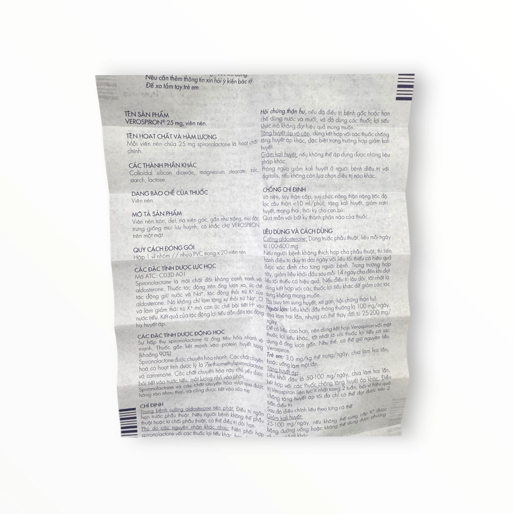 Viên nén Verospiron 25mg Gedeon Richter điều trị phù, cường aldosterone, giảm kali huyết, tăng huyết áp (Hộp 1 vỉ x 20 viên nén) 4 Tờ hướng dẫn sử dụng viên nén Verospiron 25mg Gedeon Richter