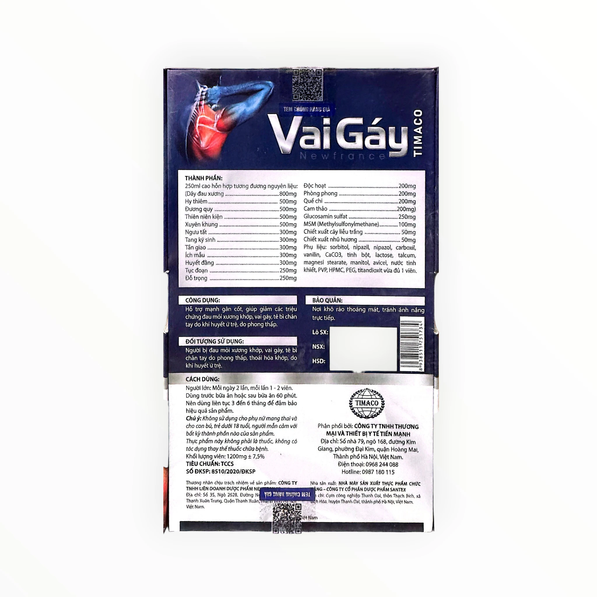 Viên nén Viên Vai Gáy Newfrance Timaco giảm đau mỏi xương khớp, vai gáy, tê bì chân tay (Hộp 30 viên) 3 Viên Vai Gáy Newfrance Timaco - hộp 3