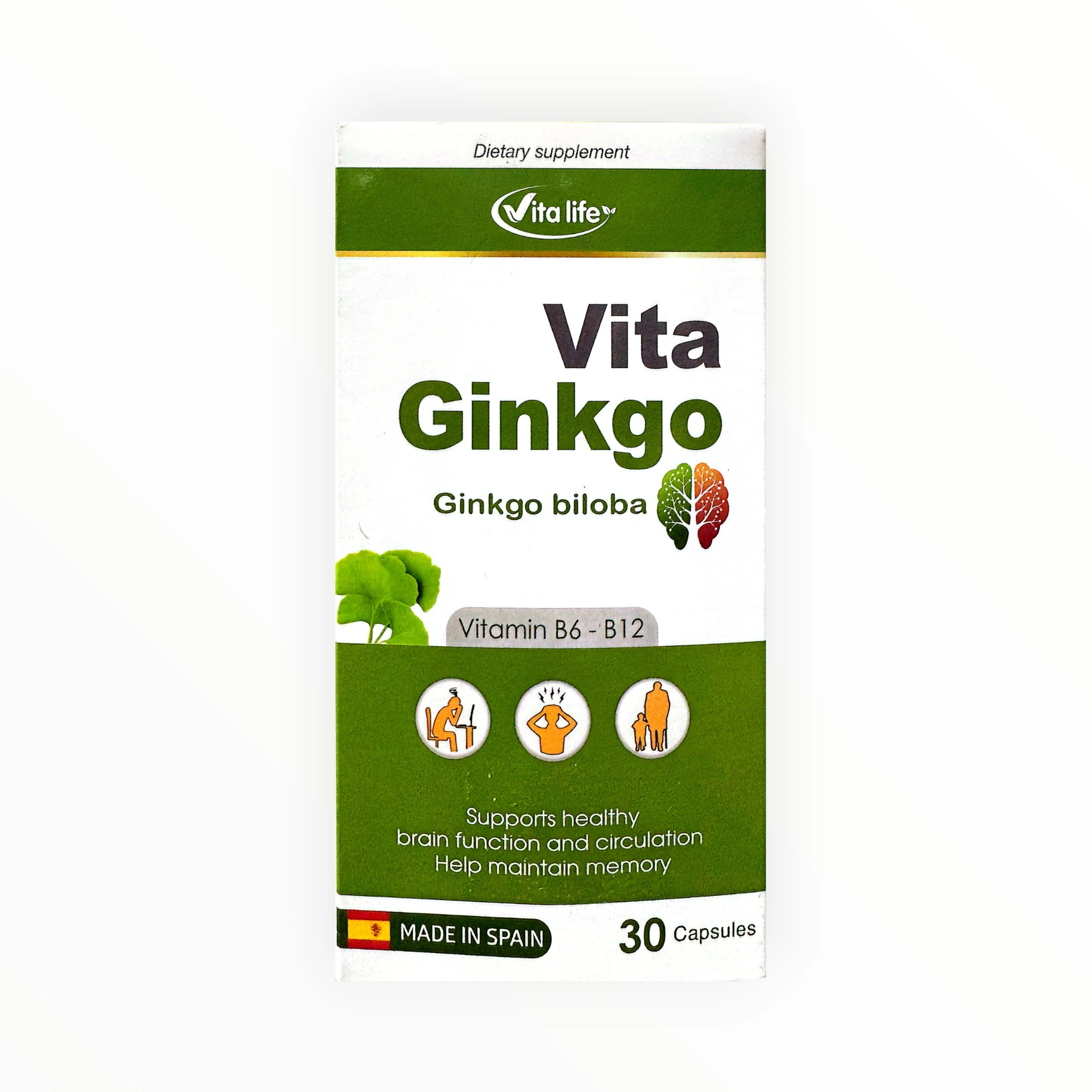 Viên nang Vita Ginkgo Vita Life cao Bạch quả 165mg, CoQ10 10mg hỗ trợ tăng cường tuần hoàn não (Hộp 2 vỉ x 15 viên) 1 Viên nang Vita Ginkgo Vita Life cao Bạch quả 165mg, CoQ10 10mg hỗ trợ tăng cường tuần hoàn não (Hộp 2 vỉ x 15 viên) - hộp 1