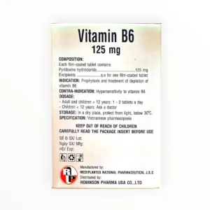 Thuốc Vitamin B6 125mg Pyridoxin HCl điều trị thiếu hụt vitamin B6, nhiễm độc isoniazid (Hộp 10 vỉ x 10 viên) - hộp 2