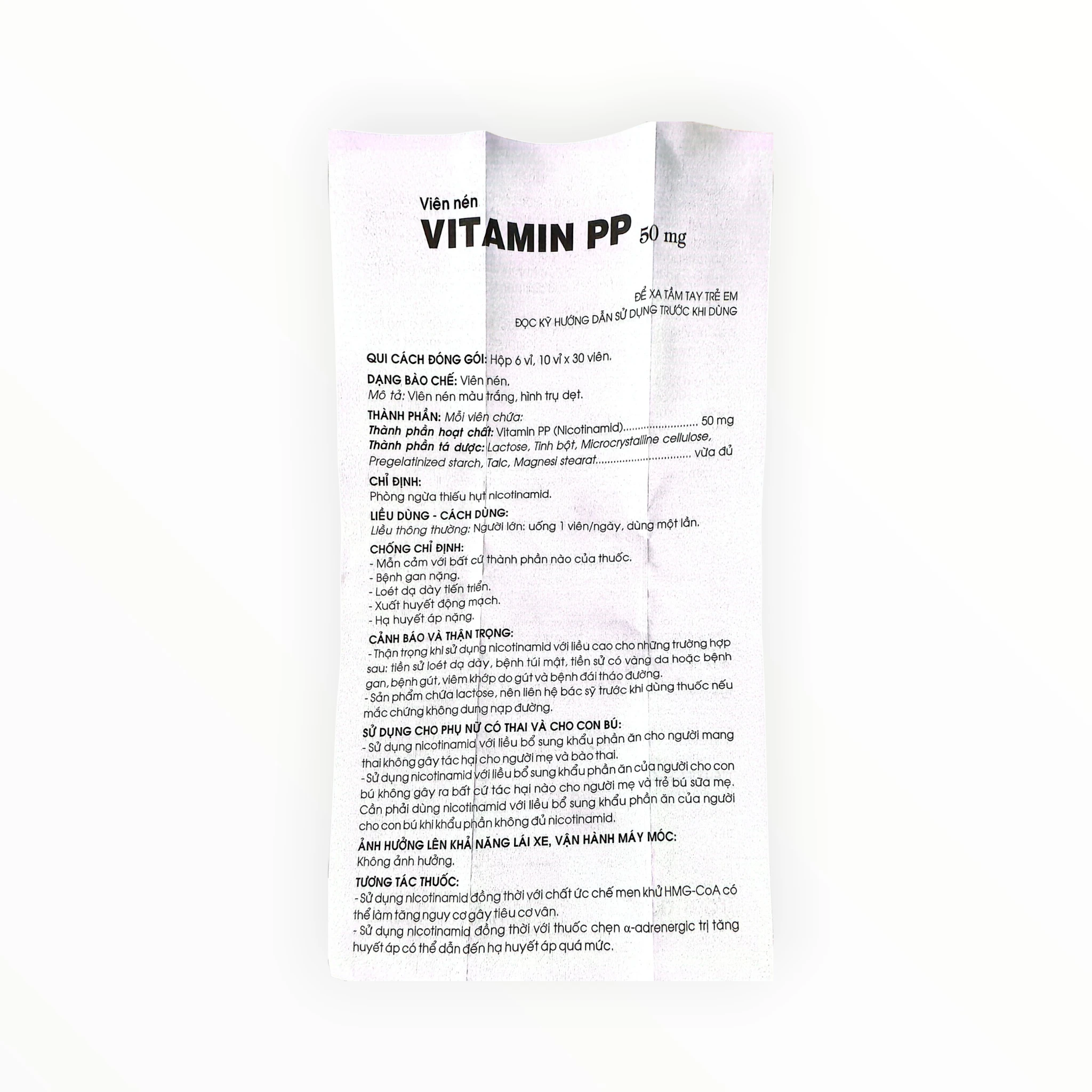Thuốc Vitamin PP 50mg (Nicotinamid) phòng ngừa thiếu hụt Vitamin PP (Hộp 6 vỉ x 30 viên nén) 4 Thuốc Vitamin PP 50mg (Nicotinamid) phòng ngừa thiếu hụt Vitamin PP (Hộp 6 vỉ x 30 viên nén) - tờ hướng dẫn sử dụng 1